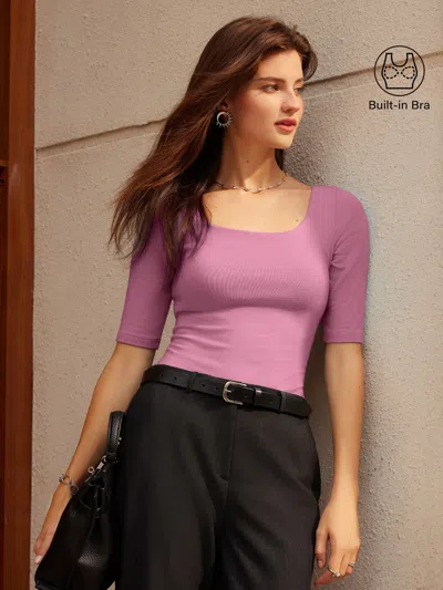 Oglmove Essential Elbow Length Sleeve Square Neck Brami In Rose