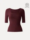 Oglmove Essential Elbow Length Sleeve Square Neck Brami In Ruby
