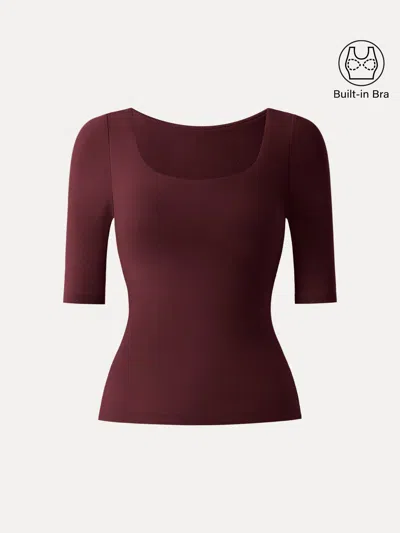 Oglmove Essential Elbow Length Sleeve Square Neck Brami In Ruby