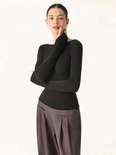 Oglmove Essential Lyocell Cashmere Multi-wear Long Sleeve Top With Thumbholes In Black