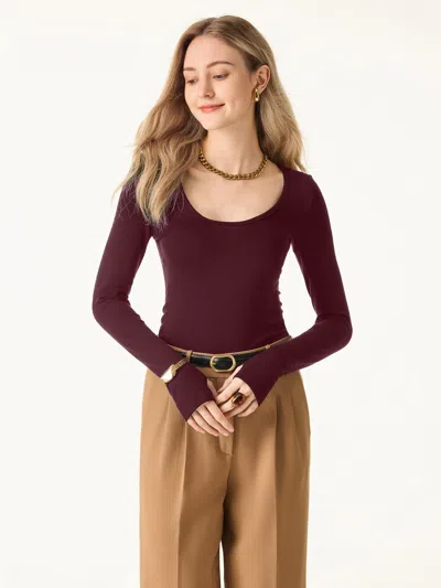 Oglmove Essential Lyocell Cashmere Multi-wear Long Sleeve Top With Thumbholes In Burgundy