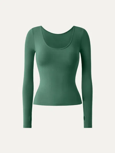 Oglmove Essential Lyocell Cashmere Multi-wear Long Sleeve Top With Thumbholes In Evergreen