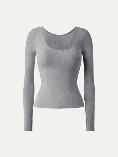 Oglmove Essential Lyocell Cashmere Multi-wear Long Sleeve Top With Thumbholes In Heather Charcoal Grey