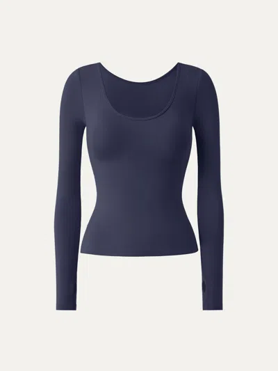 Oglmove Essential Lyocell Cashmere Multi-wear Long Sleeve Top With Thumbholes In Universe Navy