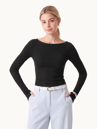 Oglmove Essential Lyocell Multi-wear Long Sleeve Top With Thumbholes In Black