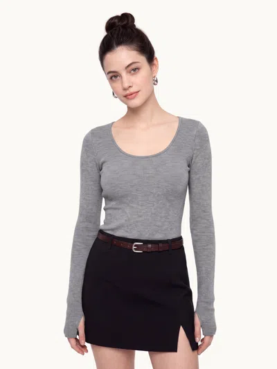 Oglmove Essential Lyocell Multi-wear Long Sleeve Top With Thumbholes In Heather Charcoal Grey
