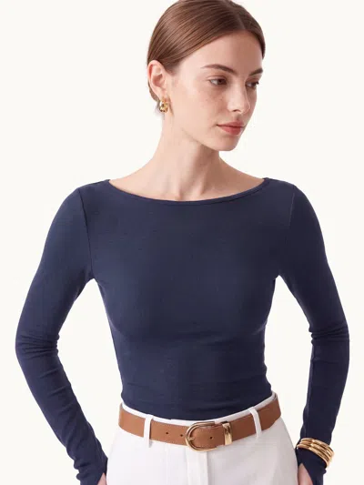 Oglmove Essential Lyocell Multi-wear Long Sleeve Top With Thumbholes In Universe Navy