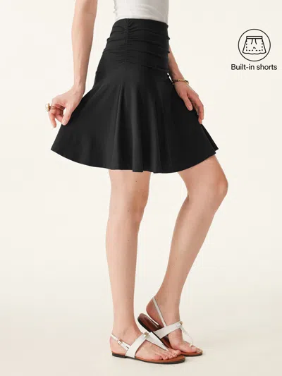 Oglmove Essential Ruched Mini Circle Skirt With Lined Shorts In Black