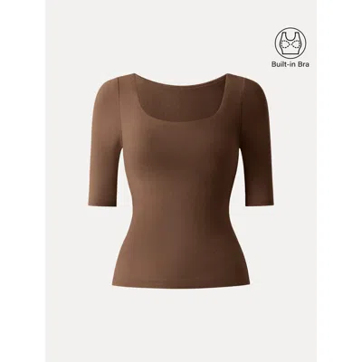 Oglmove Essential Square Neck Elbow Length Sleeve Bra Top