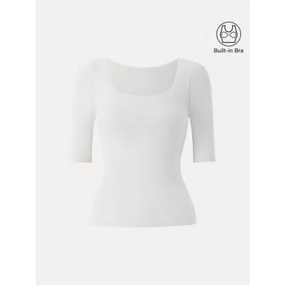 Oglmove Essential Square Neck Elbow Length Sleeve Bra Top In White