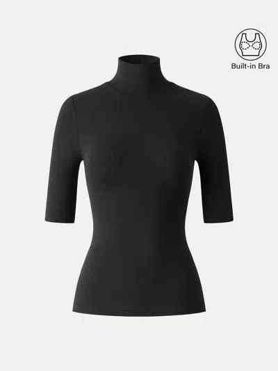 Oglmove Essential Turtleneck Elbow Length Sleeve Brami In Black