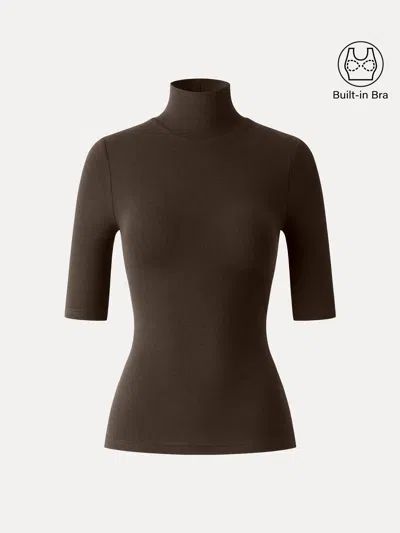 Oglmove Essential Turtleneck Elbow Length Sleeve Brami In Espresso