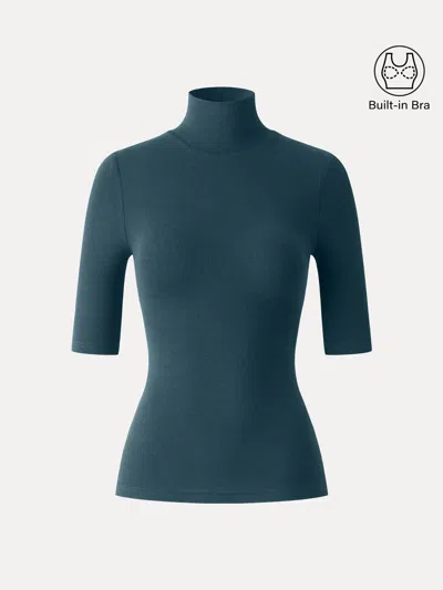 Oglmove Essential Turtleneck Elbow Length Sleeve Brami In Forest Night