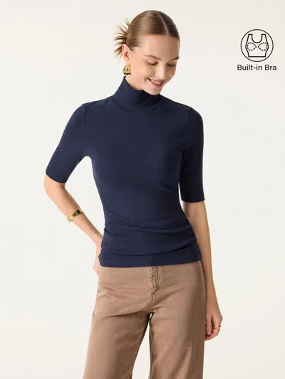 Oglmove Essential Turtleneck Elbow Length Sleeve Brami In Midnight Navy
