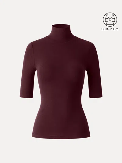 Oglmove Essential Turtleneck Elbow Length Sleeve Brami In Ruby