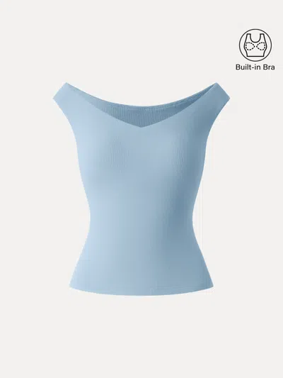 Oglmove Essential V-neck New Airy Bra Top In Blue