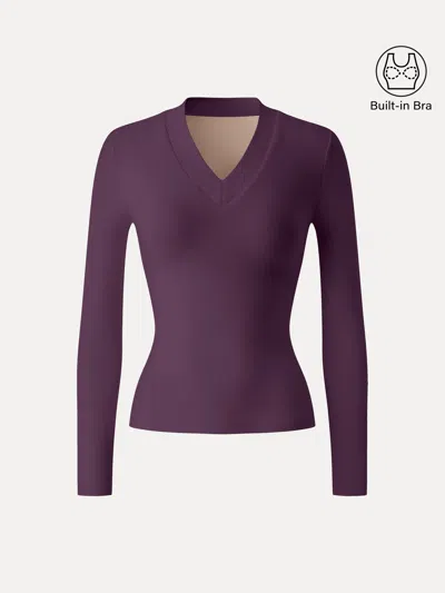 Oglmove Essential V-neck Wide Binding Slimming Bra Top In Deep Fig