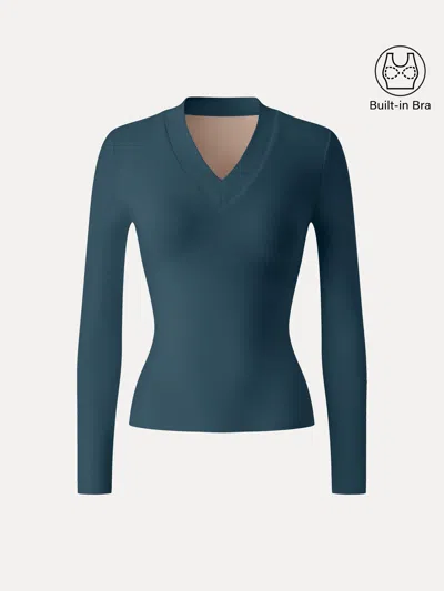 Oglmove Essential V-neck Wide Binding Slimming Bra Top In Forest Night