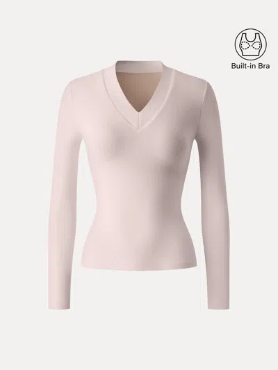 Oglmove Essential V-neck Wide Binding Slimming Bra Top In Powder Pink