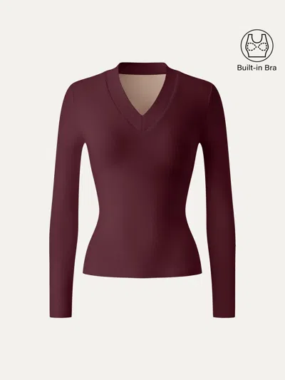 Oglmove Essential V-neck Wide Binding Slimming Bra Top In Ruby