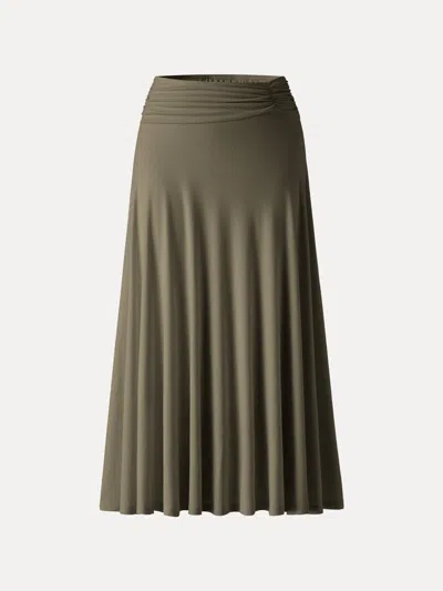 Oglmove European Linen Flowy Vacay Maxi Skirt In Green
