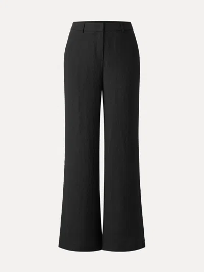 Oglmove European Linen Mid Rise Flared Pant With Pockets In Black