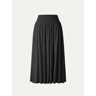 Oglmove European Linen Smocked Waist Skirt With Pockets In Black