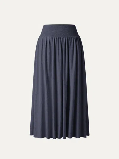 Oglmove European Linen Smocked Waist Skirt With Pockets In Multi
