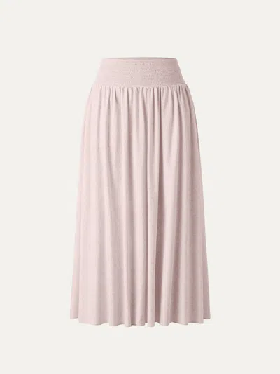 Oglmove European Linen Smocked Waist Skirt With Pockets In Pink