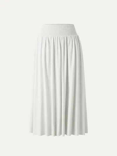Oglmove European Linen Smocked Waist Skirt With Pockets In White