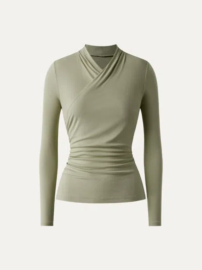 Oglmove Faux Wrap Light Long Sleeve Lightweight Top