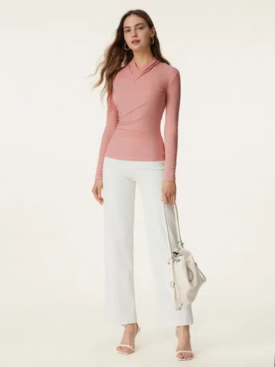 Oglmove Faux Wrap Light Long Sleeve Lightweight Top In Sand