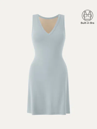 Oglmove Flattering V-neck A-line New Airy Bra Tank Dress