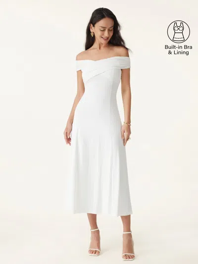 Oglmove Flowy Criss Cross Off-shoulder Midi Bra Dress In White