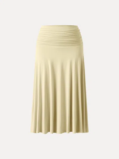 Oglmove Flowy Side A-line Midi Skirt In Butter Yellow