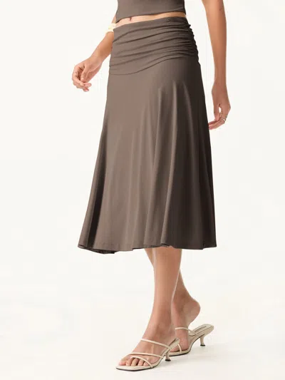 Oglmove Flowy Side A-line Midi Skirt In Iced Mocha