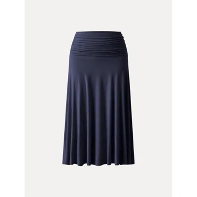 Oglmove Flowy Side A-line Midi Skirt In Midnight Navy