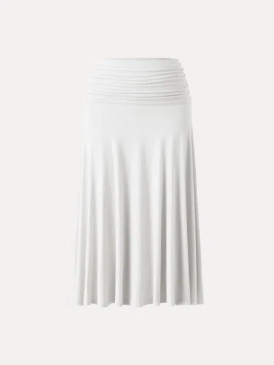 Oglmove Flowy Side A-line Midi Skirt In Pure White