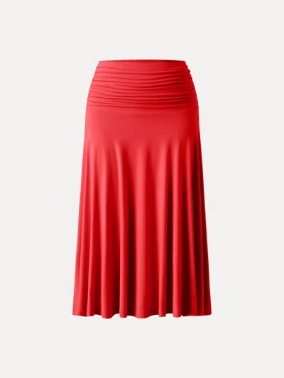 Oglmove Flowy Side A-line Midi Skirt In Red