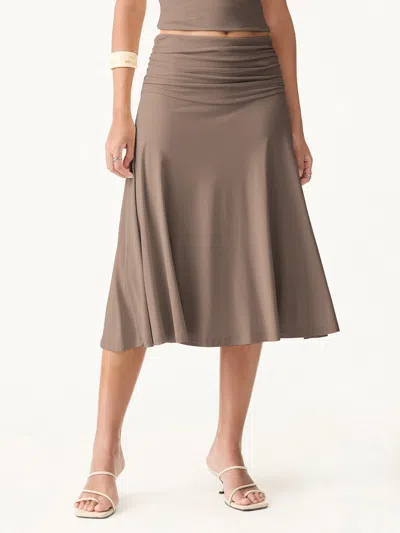 Oglmove Flowy Side Ruched A-line Midi Skirt