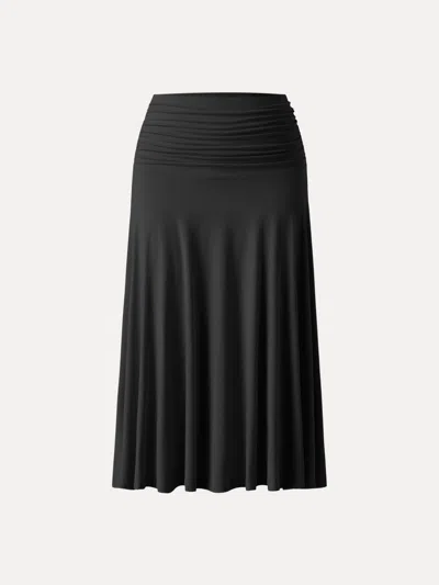 Oglmove Flowy Side Ruched A-line Midi Skirt In Black