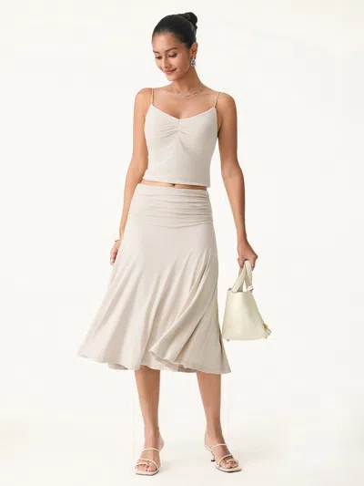 Oglmove Flowy Side Ruched A-line Midi Skirt In Gray