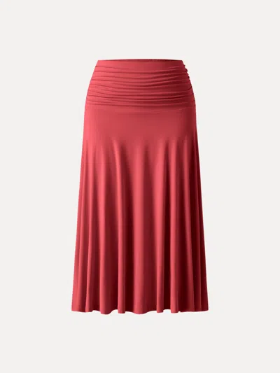 Oglmove Flowy Side Ruched A-line Midi Skirt In Red