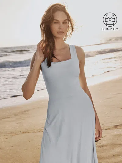 Oglmove Flowy Square Neck Wide Straps Midi Bra Dress With Pockets