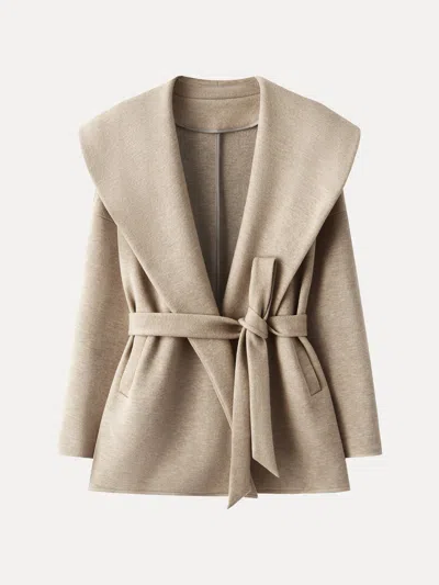 Oglmove Fuzzluxe Draped Shawl Collar Long Sleeve Belted Jacket In Multi