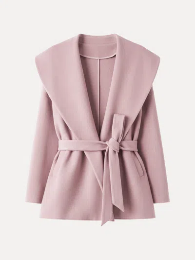Oglmove Fuzzluxe Draped Shawl Collar Long Sleeve Belted Jacket In Pink