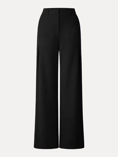 Oglmove Fuzzluxe High-rise Wide-leg Tuck Pants With Welt Pockets In Black