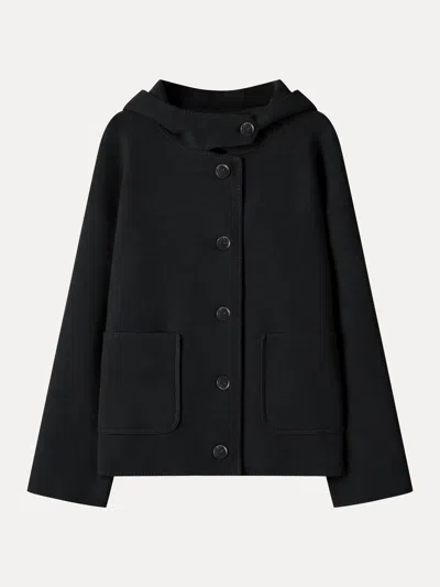 Oglmove Fuzzluxe Hooded Long Sleeve Button-down Jacket With Pockets In Black