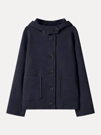Oglmove Fuzzluxe Hooded Long Sleeve Button-down Jacket With Pockets In Blue