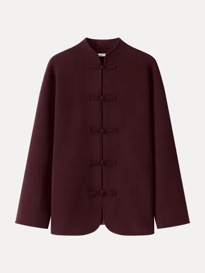 Oglmove Fuzzluxe Mandarin Collar Frog-button Jacket With Pockets In Ruby